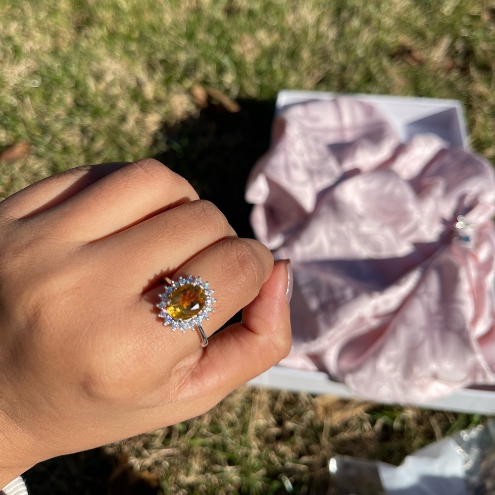Woman’s over citrine ring with cubic zircon